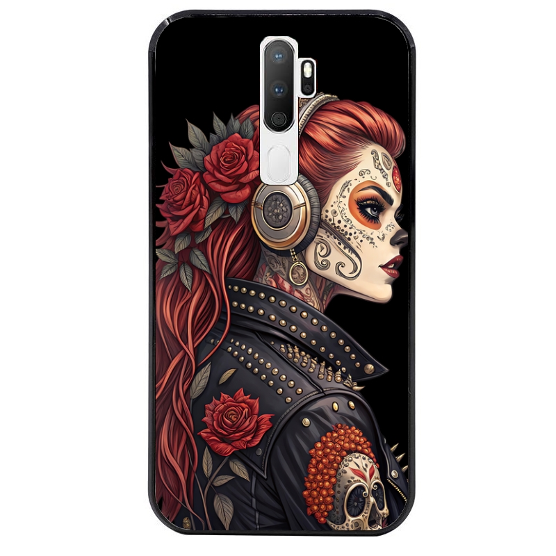 Coque noire taperso pour OPPO A5 A9 2020 avec motif tete de mort rock protection antichoc personnalisée