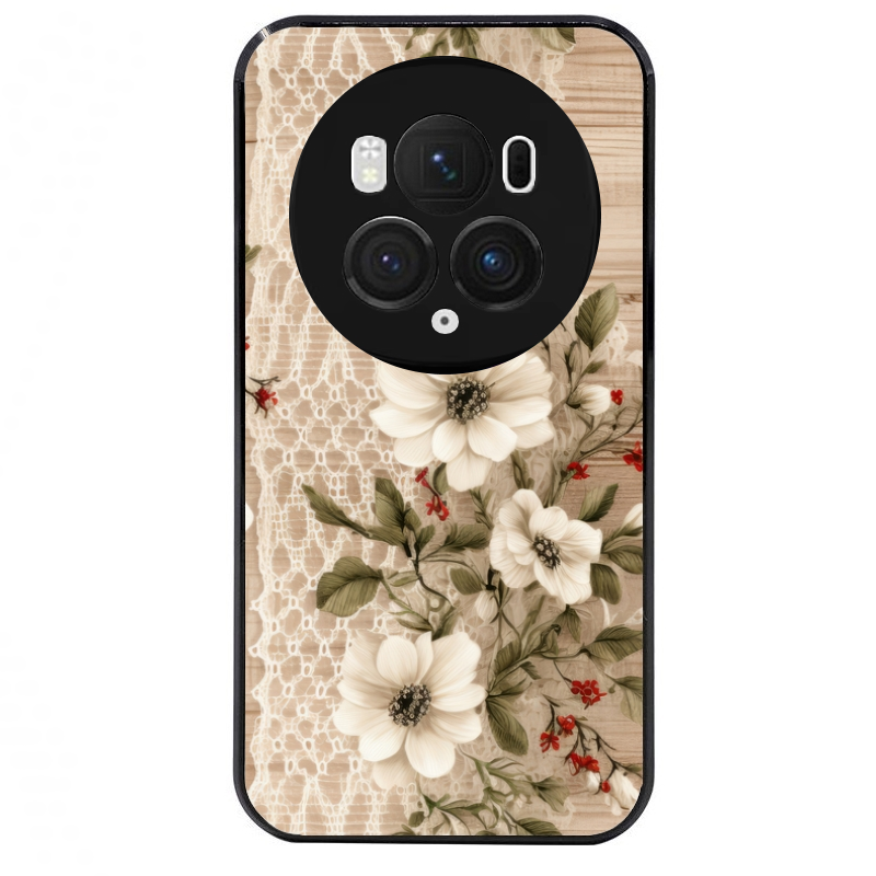 Coque noire taperso pour Magic 5 6 LITE et PRO avec motif bois et dentelle 2 protection antichoc personnalisée