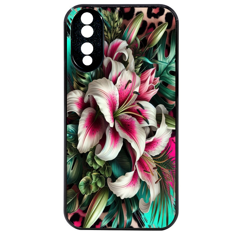 Coque noire taperso pour Honor 70 LITE 90 et LITE avec motif leopard hibiscus protection antichoc personnalisée