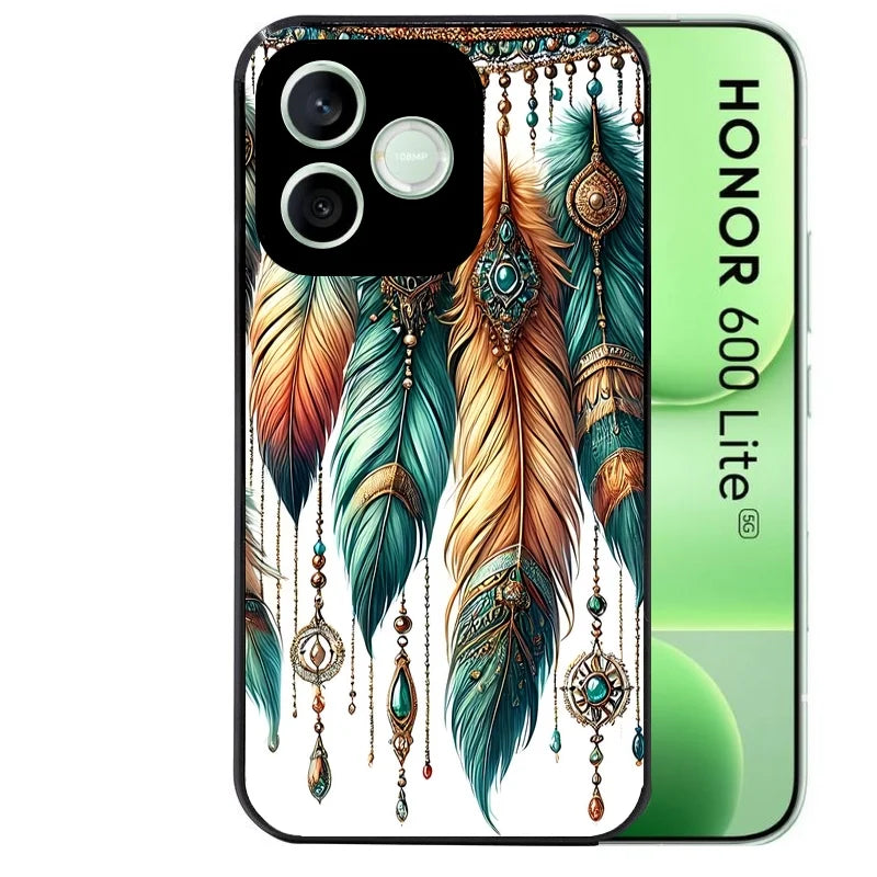 Coque noire pour Honor 600 LITE avec motif plumes et bijoux protection antichoc personnalisée