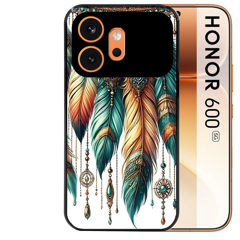 Coque noire taperso pour Honor 600 et 600 PRO avec motif plumes et bijoux protection antichoc personnalisée