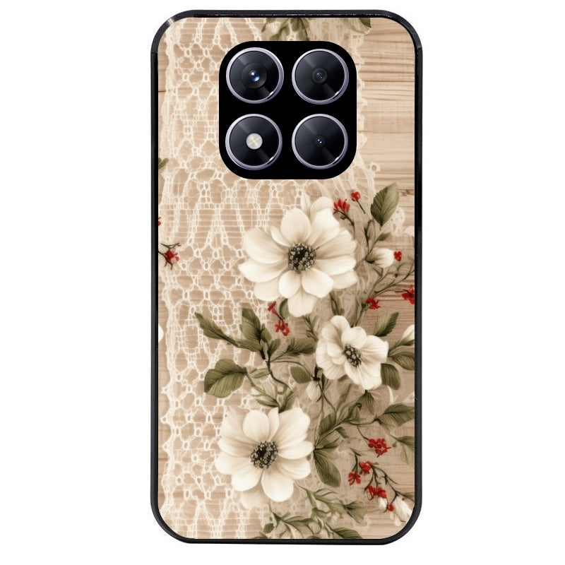 Coque noire taperso pour Redmi Note 14 et PRO PLUS 4G 5G avec motif bois et dentelle 2 protection antichoc personnalisée