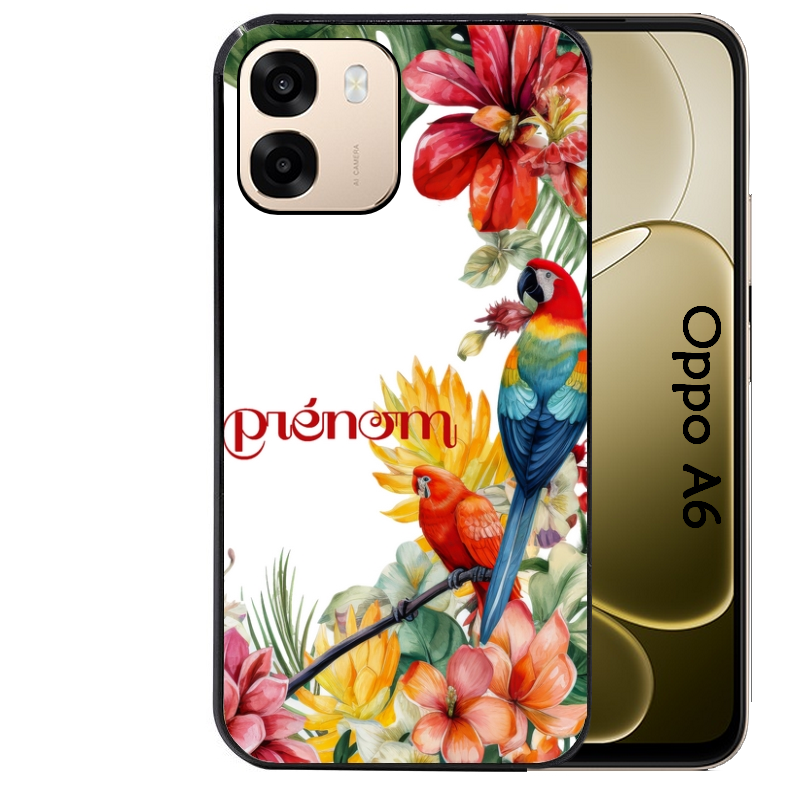 Coque noire taperso pour OPPO A6 A6X 4G et 5G avec motif perroquet personnalisee protection antichoc personnalisée