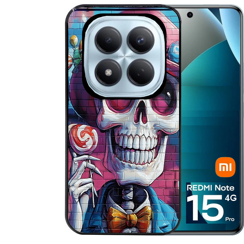 Coque noire taperso pour Redmi Note 15 et PRO PLUS 4G 5G avec motif tete de mort tag protection antichoc personnalisée