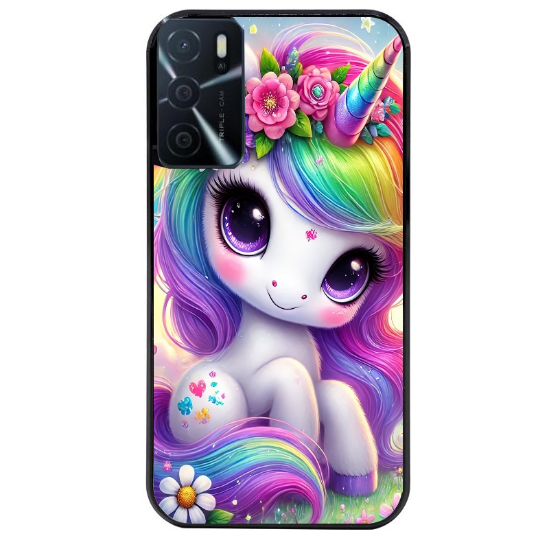 Coque noire taperso pour OPPO A16 et A16S avec motif licorne et fleurs protection antichoc personnalisée