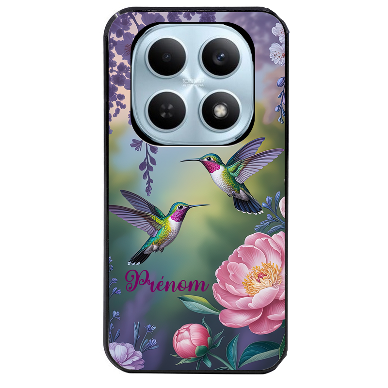Coque noire taperso pour POCO M8 5G et PRO 5G avec motif colibri couple personnalise protection antichoc personnalisée