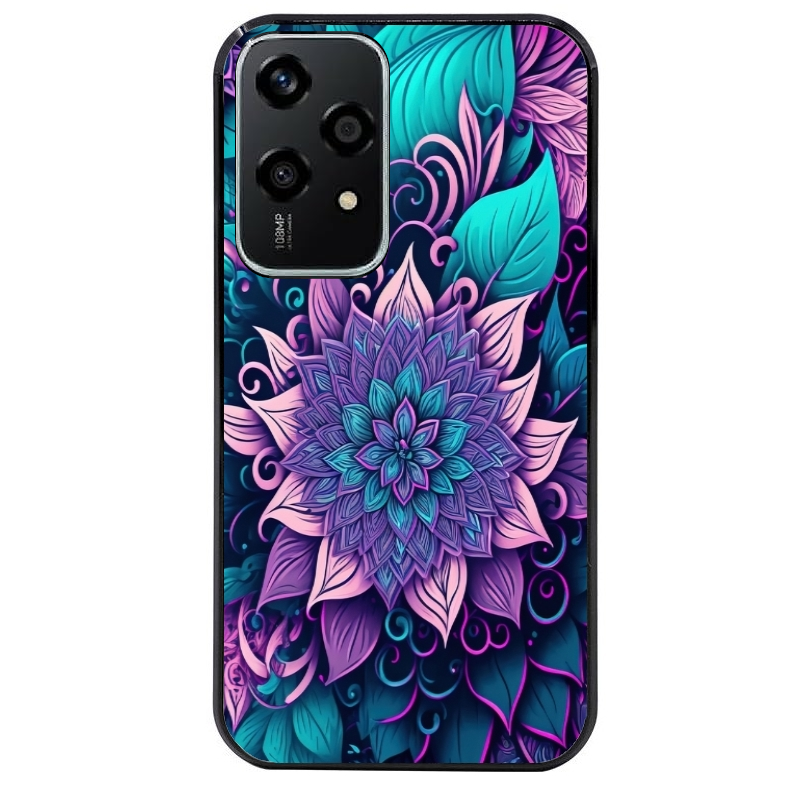 Coque noire taperso pour Honor 200 et Lite Pro Smart avec motif tropical mandala et fleur violet protection antichoc personnalisée