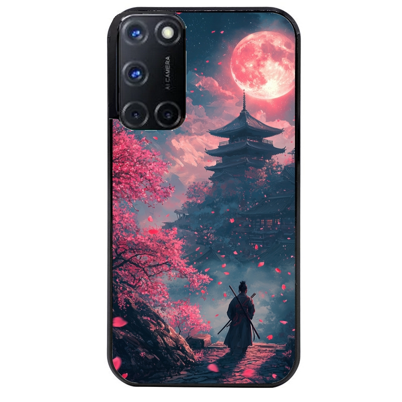 Coque noire taperso pour OPPO Reno 8 LITE avec motif samourai cerisier protection antichoc personnalisée