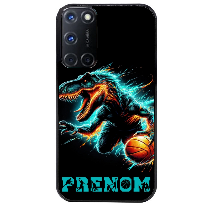 Coque noire taperso pour OPPO Reno 8 LITE avec motif basket et dino personnalisee protection antichoc personnalisée