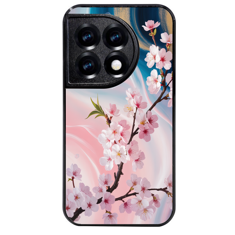 Coque noire taperso pour OnePlus 11 et 12 avec motif marbre fleur cerisier protection antichoc personnalisée