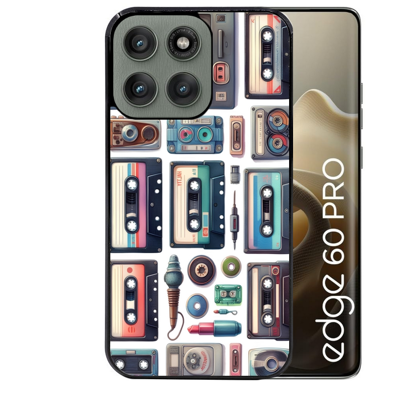 Coque noire taperso pour Moto Edge 60 et Neo Fusion Pro avec motif cassette multi protection antichoc personnalisée
