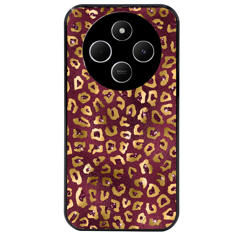 Coque noire taperso pour POCO C75 avec motif leopard grenat protection antichoc personnalisée