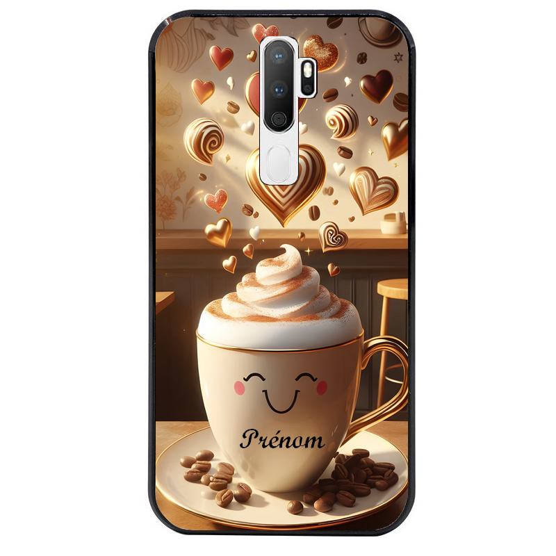 Coque noire taperso pour OPPO A5 A9 2020 avec motif cafe love morning personnalise protection antichoc personnalisée