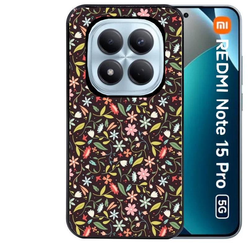 Coque noire taperso pour Redmi Note 15 et PRO PLUS 4G 5G avec motif petites feurs multicolores protection antichoc personnalisée