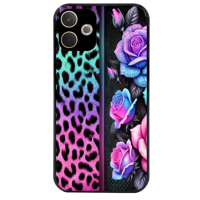 Coque noire taperso pour OPPO A5 PRO 4G et 5G avec motif leopard et fleur protection antichoc personnalisée