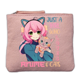 Porte monnaie motif anime chat rose clair en feutrine en feutrine