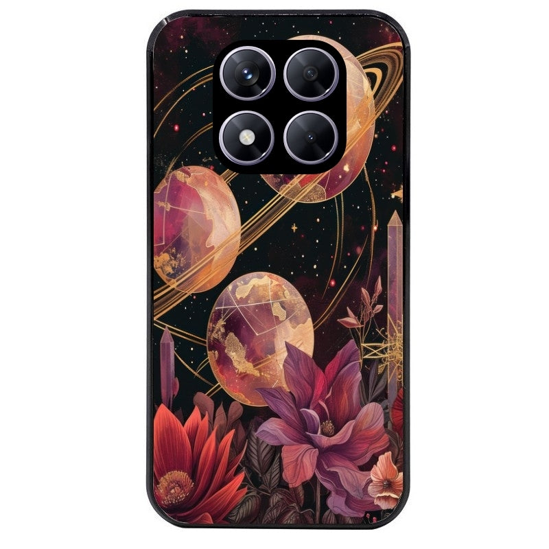 Coque noire taperso pour Redmi Note 14 et PRO PLUS 4G 5G avec motif astro et fleurs protection antichoc personnalisée