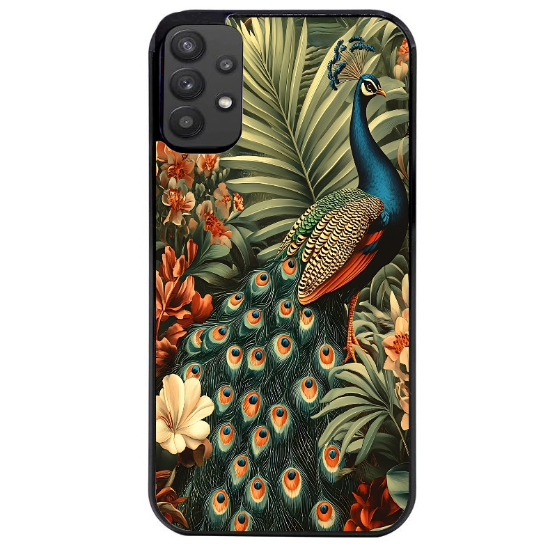Coque noire taperso pour galaxy A22 A32 A52 A52S 4G 5G  avec motif paon tropical protection antichoc personnalisée