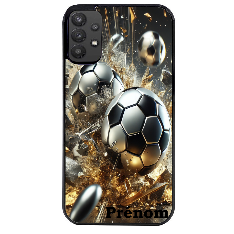 Coque noire taperso pour galaxy A22 A32 A52 A52S 4G 5G  avec motif foot metal personnalisee protection antichoc personnalisée