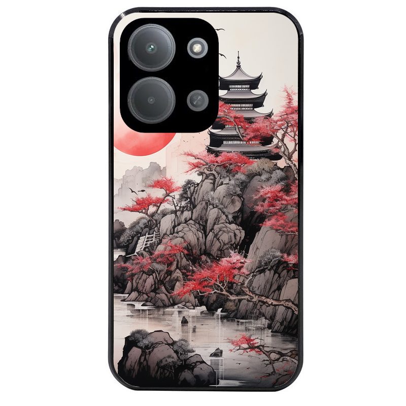 Coque noire taperso pour POCO C85 avec motif japan et temple protection antichoc personnalisée