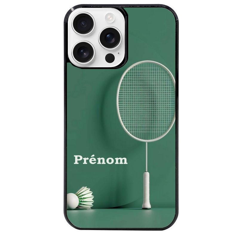 Coque noire taperso pour Iphone 16 16E PLUS MAX PRO avec motif badminton sport personnalise protection antichoc personnalisée
