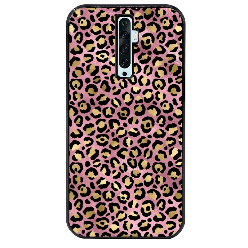 Coque noire taperso pour OPPO Reno 2 et 2Z avec motif leopard rose protection antichoc personnalisée