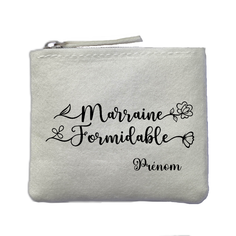 Porte monnaie personnalisé marraine formidable ivoire en feutrine en feutrine ivoire