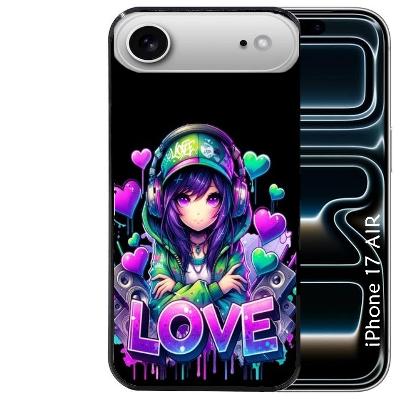 Coque noire taperso pour Iphone 17 17E AIR MAX PRO avec motif anime manga et love protection antichoc personnalisée