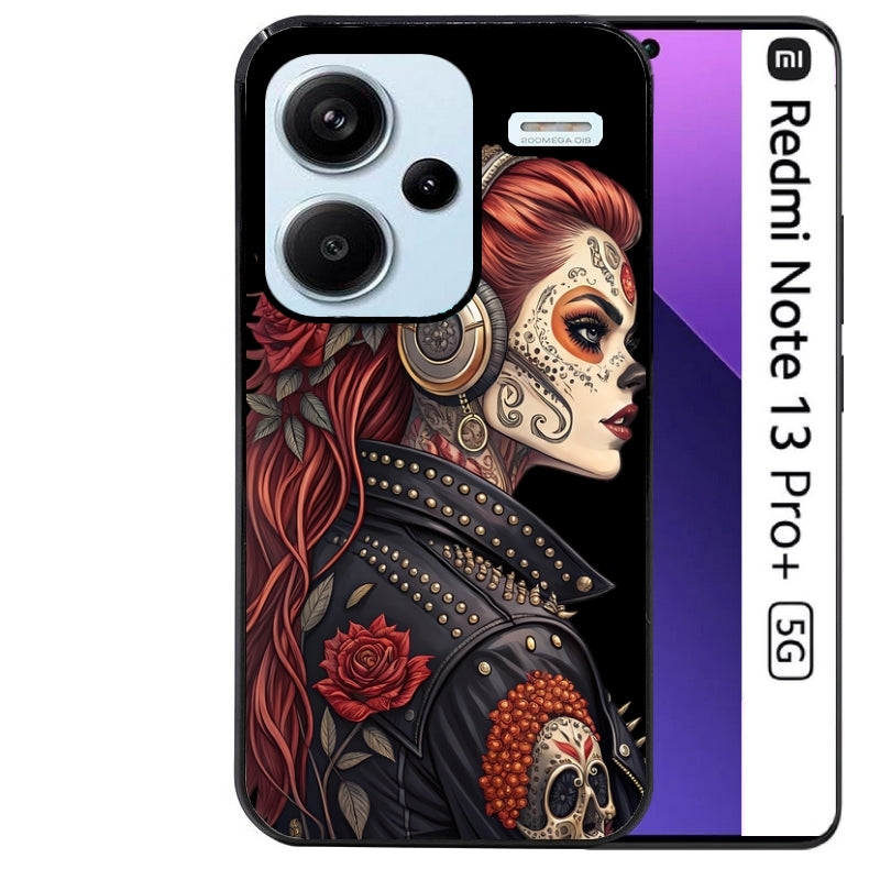 Coque noire taperso pour Redmi Note 13 PRO PLUS 5G avec motif tete de mort rock protection antichoc personnalisée