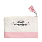 Pochette personnalisée motif marraine meilleure en toile et simili cuir personnalisée
