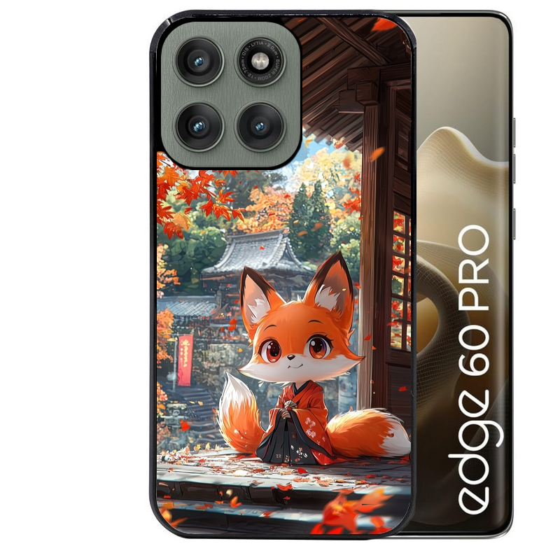 Coque noire taperso pour Moto Edge 60 et Neo Fusion Pro avec motif renard et fox anime protection antichoc personnalisée