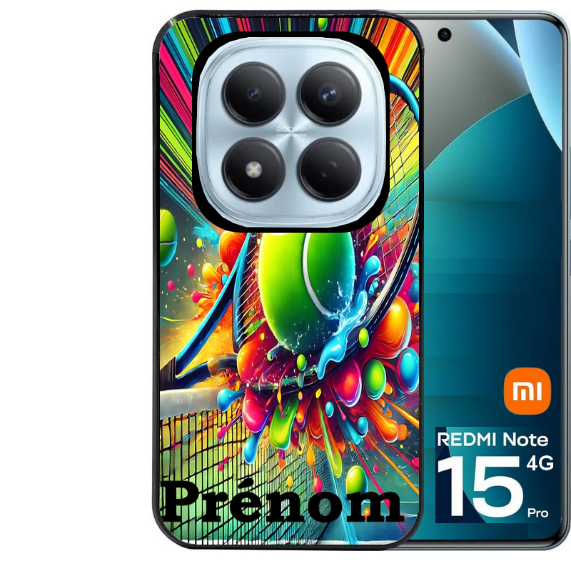 Coque noire taperso pour Redmi Note 15 et PRO PLUS 4G 5G avec motif tennis color personnalisee protection antichoc personnalisée
