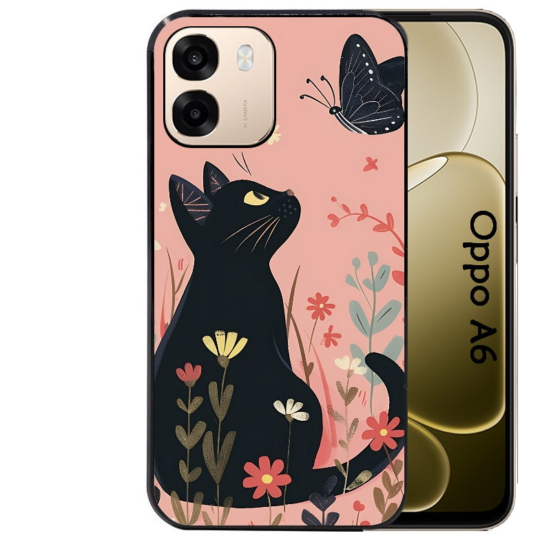 Coque noire taperso pour OPPO A6 A6X 4G et 5G avec motif chat papillon 2 protection antichoc personnalisée