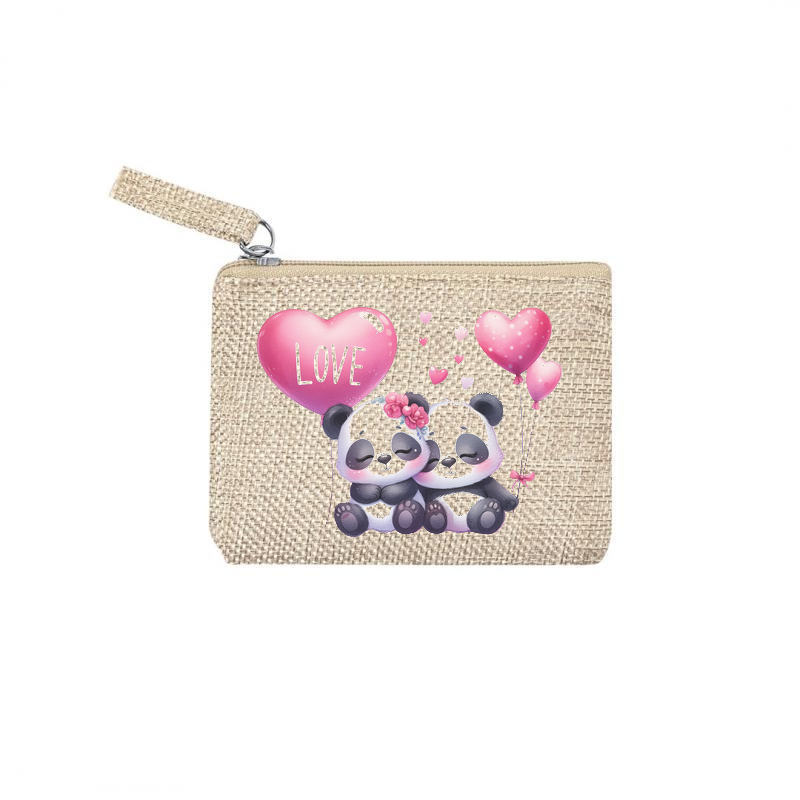 Pochette personnalisée motif panda love en toile et simili cuir personnalisée
