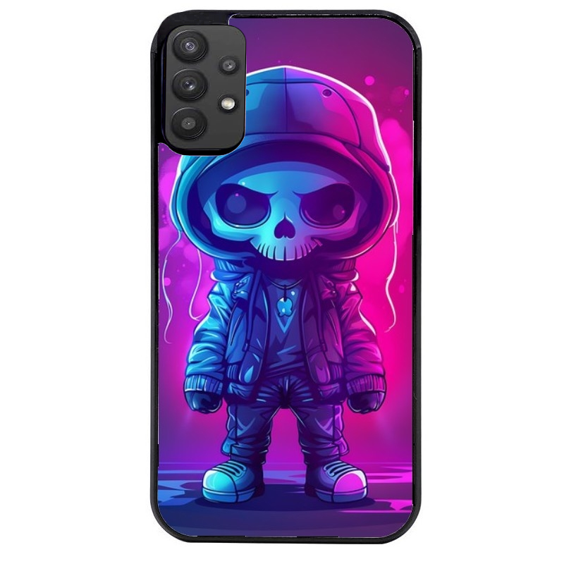 Coque noire taperso pour galaxy A22 A32 A52 A52S 4G 5G  avec motif tete de mort skull fluo protection antichoc personnalisée