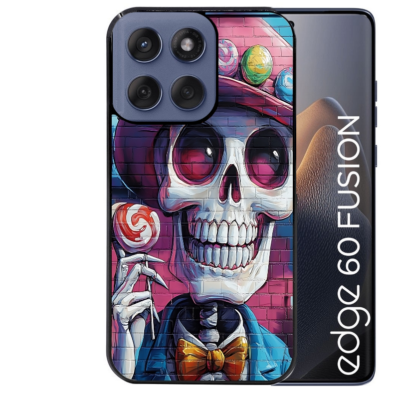 Coque noire taperso pour Moto Edge 60 et Neo Fusion Pro avec motif tete de mort tag protection antichoc personnalisée