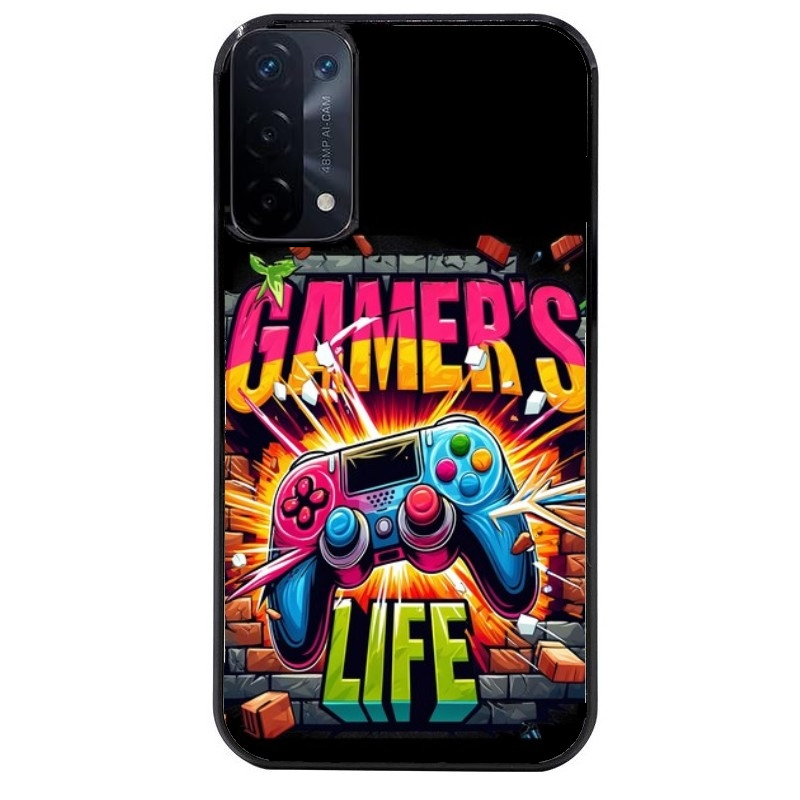Coque noire taperso pour OPPO A54 et A74 5G avec motif gamer life protection antichoc personnalisée