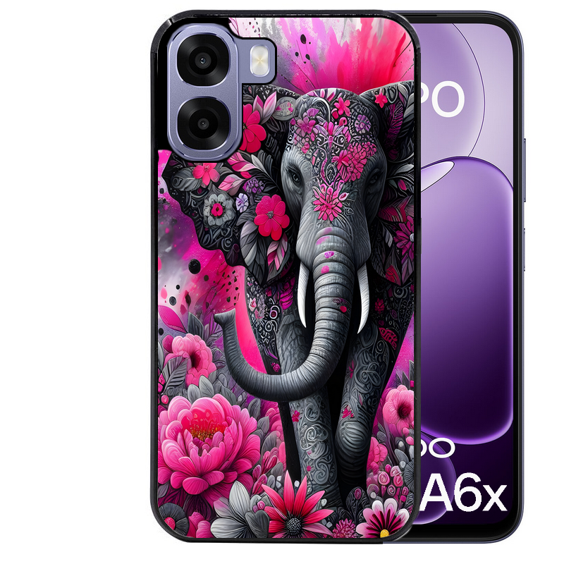 Coque noire taperso pour OPPO A6 A6X 4G et 5G avec motif elephant et fleurs protection antichoc personnalisée