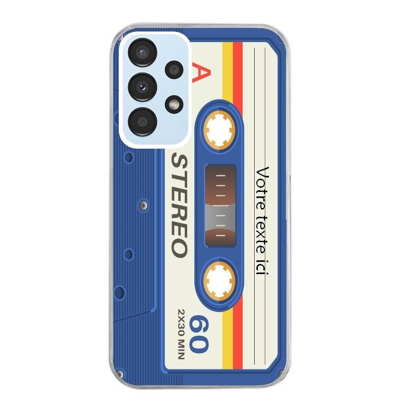 Coque taperso pour Galaxy A13 4G et 5G A23 A53 personnalisable avec motif cassette bleu protection antichoc personnalisée