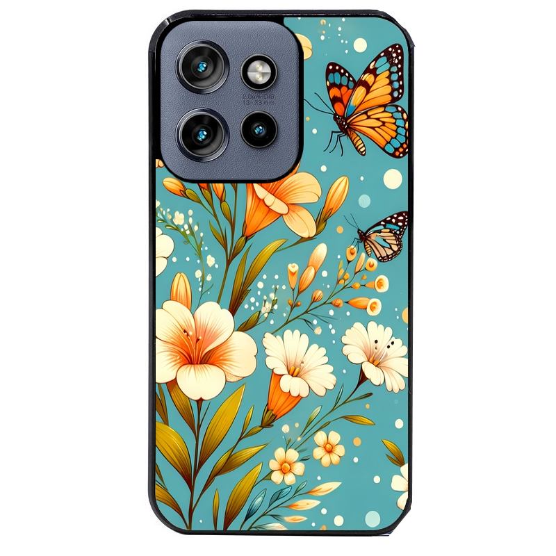 Coque noire taperso pour Moto Edge 60 et Neo Fusion Pro avec motif fleur orange protection antichoc personnalisée