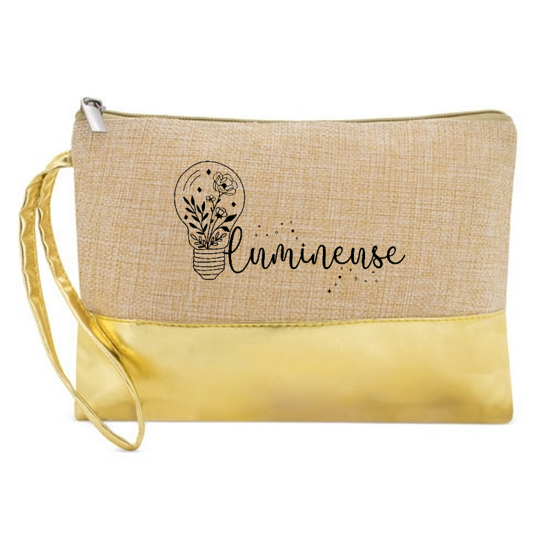 Pochette lumineuse en jute et doré en jute et doré