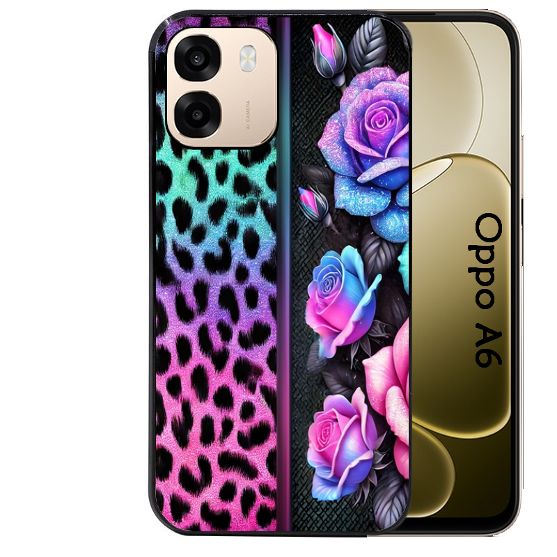 Coque noire taperso pour OPPO A6 A6X 4G et 5G avec motif leopard et fleur protection antichoc personnalisée