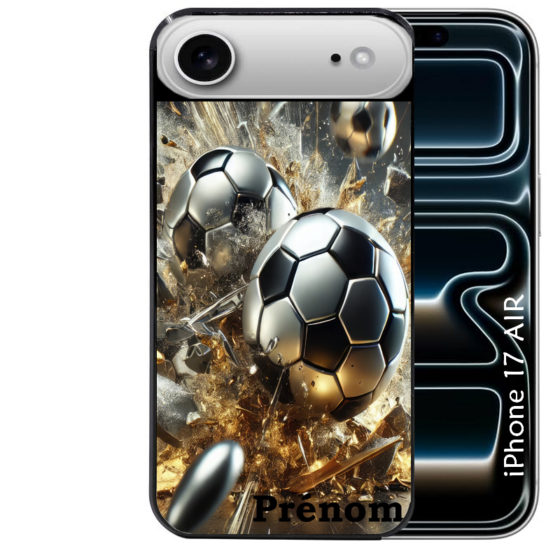Coque noire taperso pour Iphone 17 17E AIR MAX PRO avec motif foot metal personnalisee protection antichoc personnalisée
