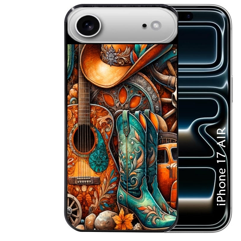Coque noire taperso pour Iphone 17 17E AIR MAX PRO avec motif cow boy et texas automne protection antichoc personnalisée