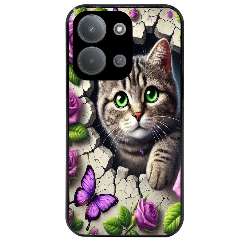 Coque noire taperso pour POCO C85 avec motif chat papillon 3 protection antichoc personnalisée