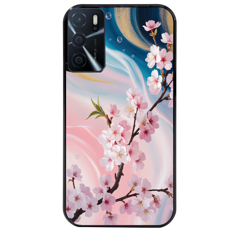 Coque noire taperso pour OPPO A16 et A16S avec motif marbre fleur cerisier protection antichoc personnalisée