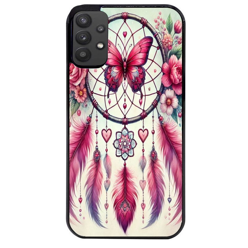 Coque noire taperso pour galaxy A22 A32 A52 A52S 4G 5G  avec motif dreamcatcher et papillon protection antichoc personnalisée