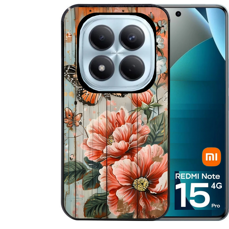 Coque noire taperso pour Redmi Note 15 et PRO PLUS 4G 5G avec motif bois et papillon 3 protection antichoc personnalisée