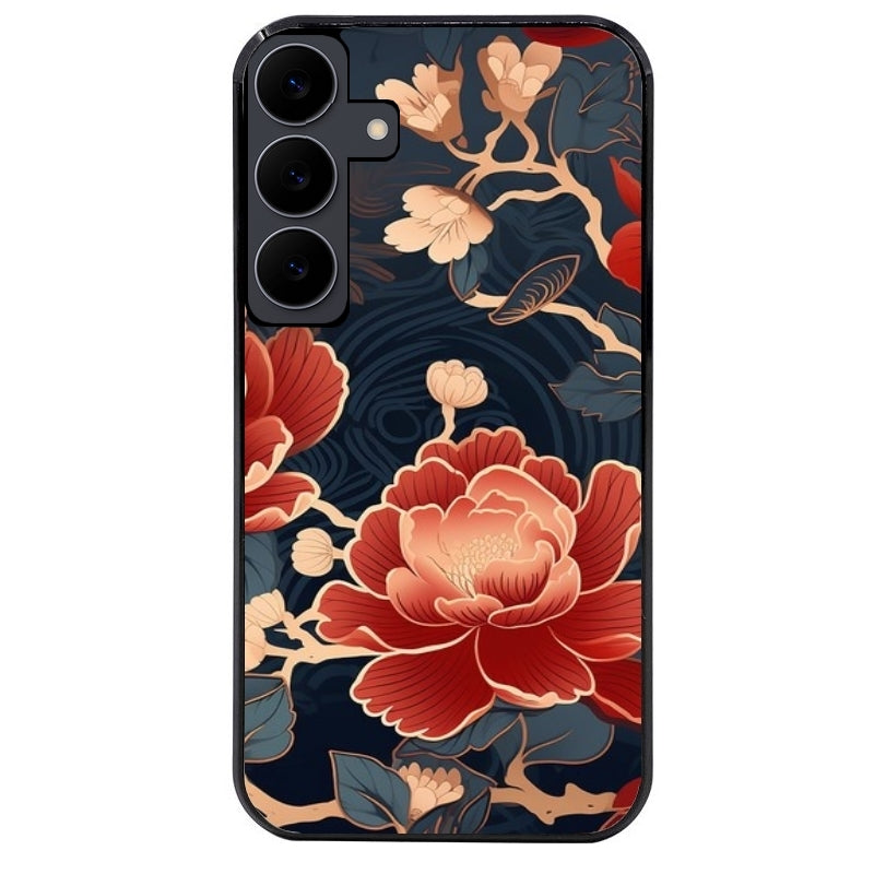 Coque noire taperso pour galaxy A06 A16 A26 A36 A56 avec motif fleur japan protection antichoc personnalisée