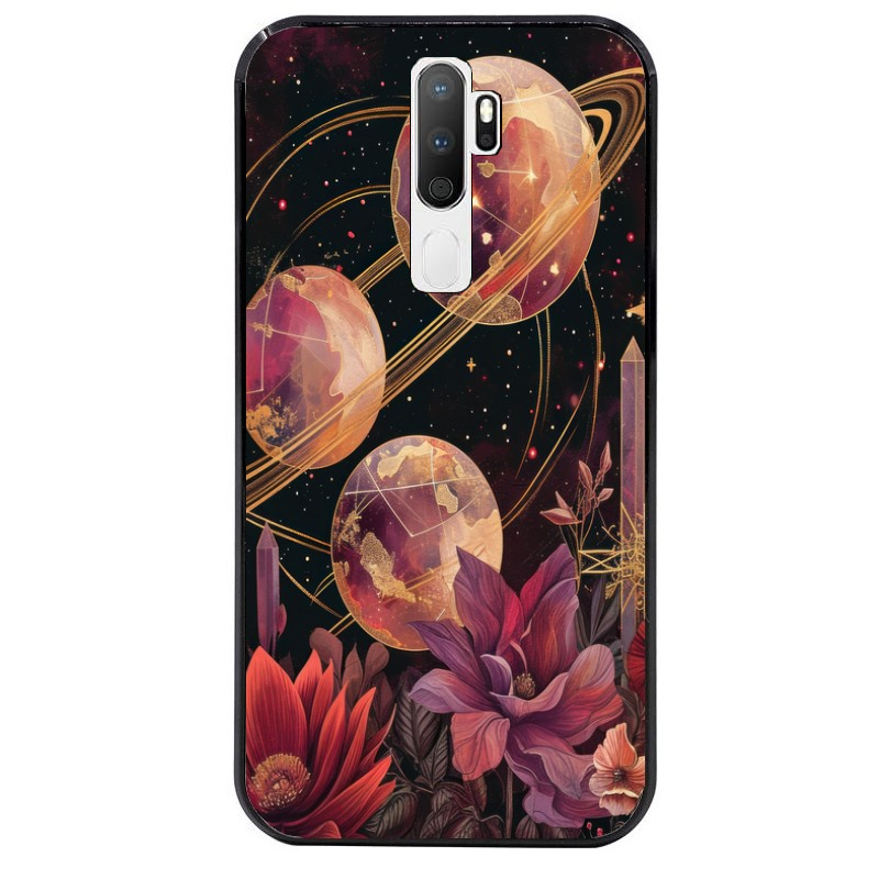 Coque noire taperso pour OPPO A5 A9 2020 avec motif astro et fleurs protection antichoc personnalisée